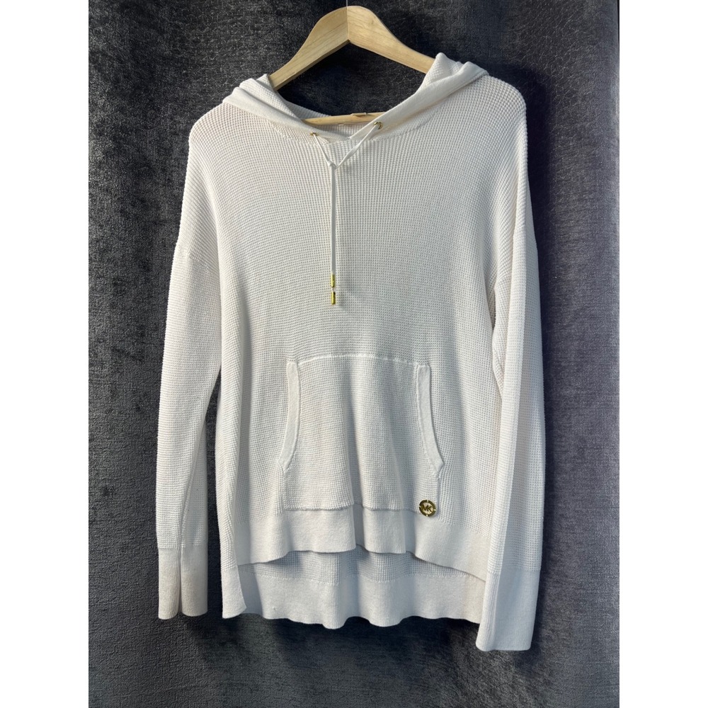 Michael‎ Kors Womens Waffle Knit Hoodie White Long Sleeve Pocket Pullover M